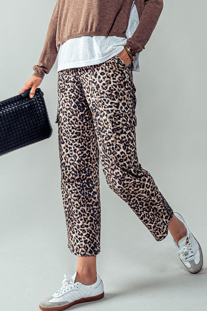 Boho Leopard Print Cargo Straight Legged Pants