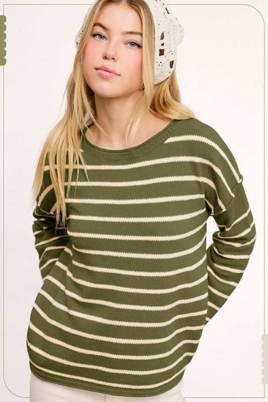 Super Soft Striped Round Neck Loose Fit Sweater