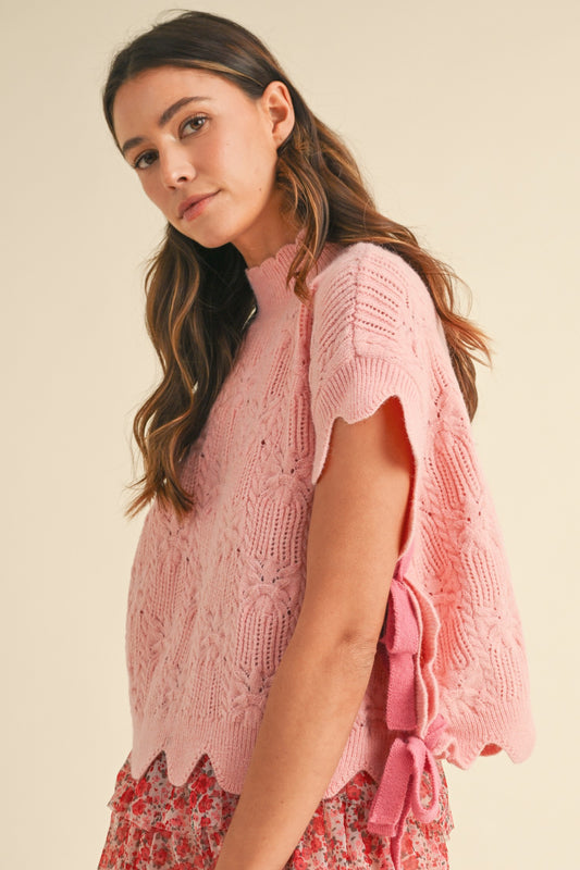 Side Tie Detailed Scallop Edge Sweater Vest