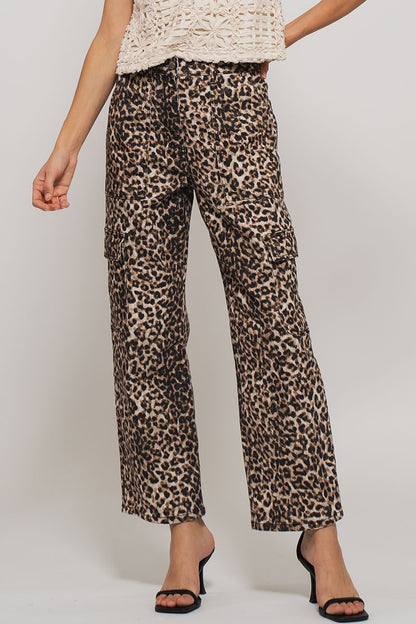 Boho Leopard Print Cargo Straight Legged Pants