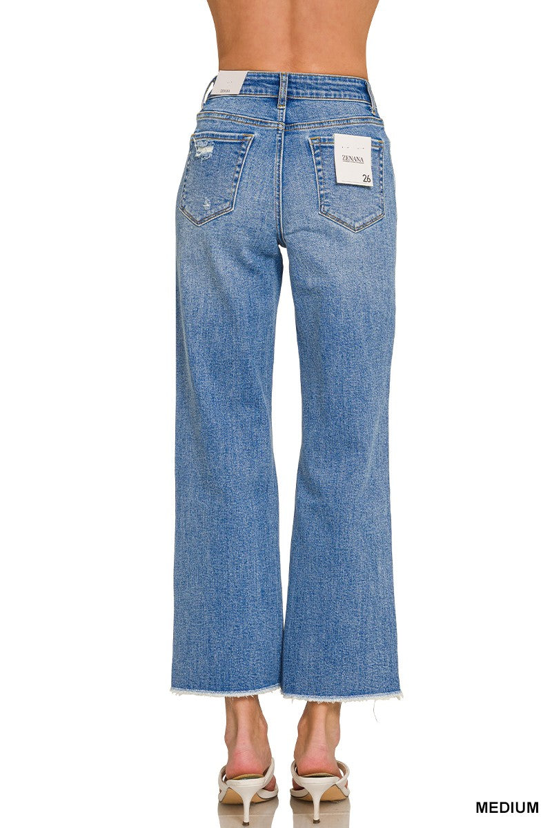 High Waist Straight Leg Medium Wash Denim Pants