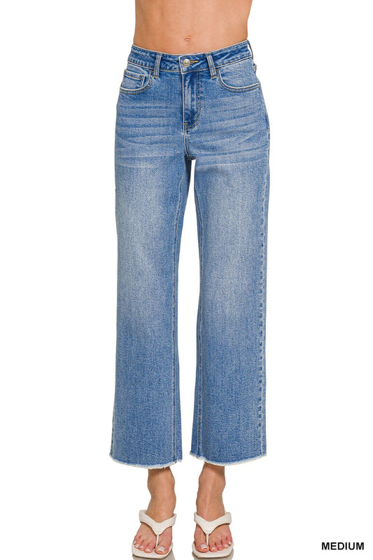High Waist Straight Leg Medium Wash Denim Pants