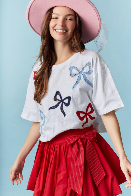 Peach Love California - Embroidery Detail Cropped Short Sleeve Top