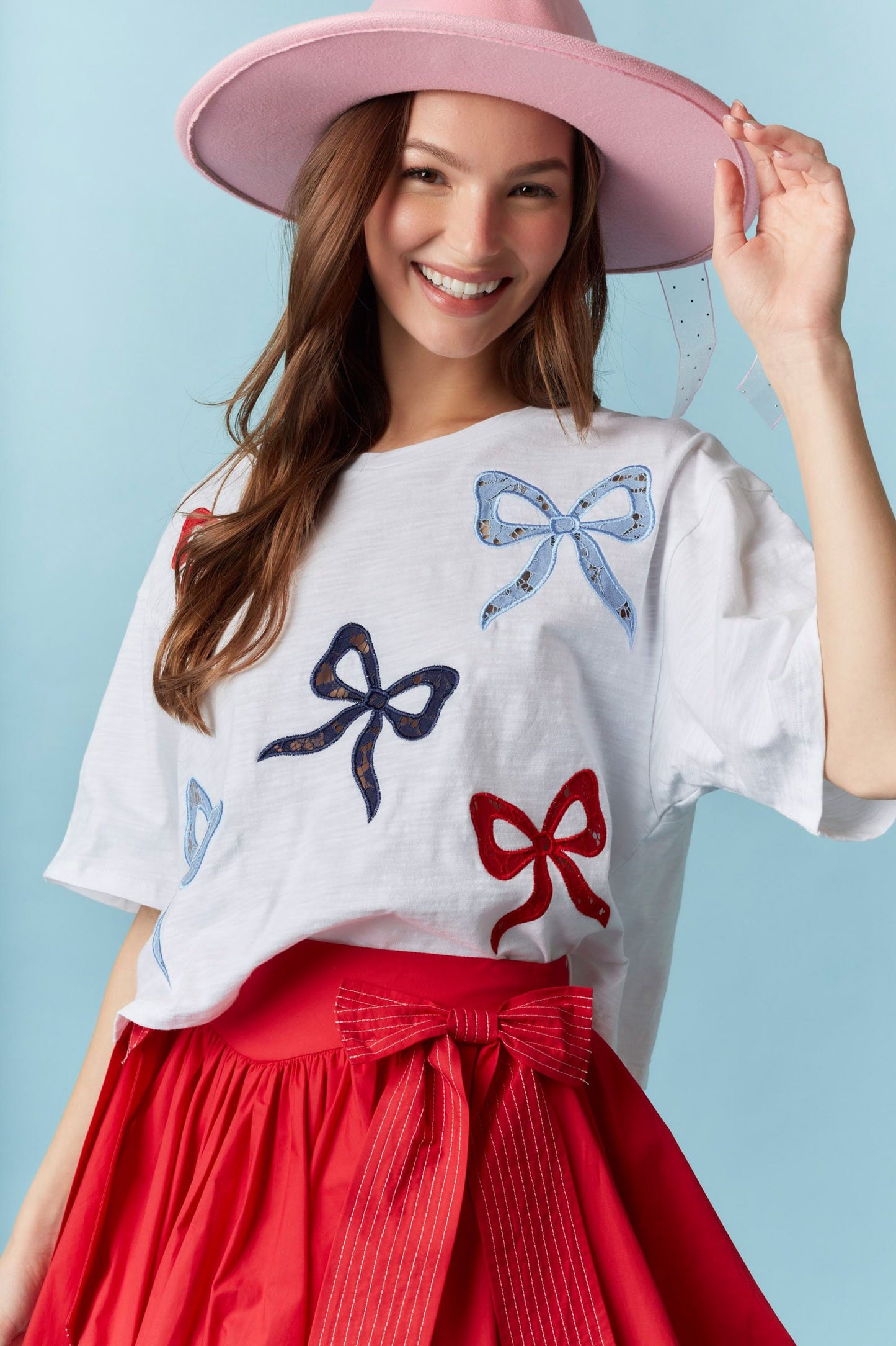 Peach Love California - Embroidery Detail Cropped Short Sleeve Top