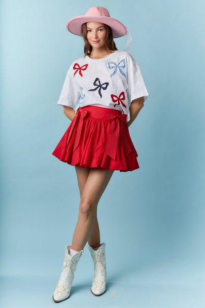 Peach Love California - Embroidery Detail Cropped Short Sleeve Top