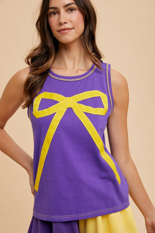 Purple & Gold Bow Knit Tank