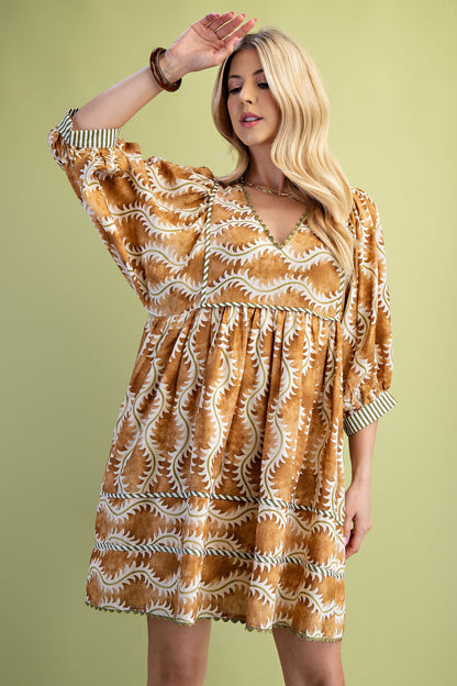 Printed V-neck Mini Dress