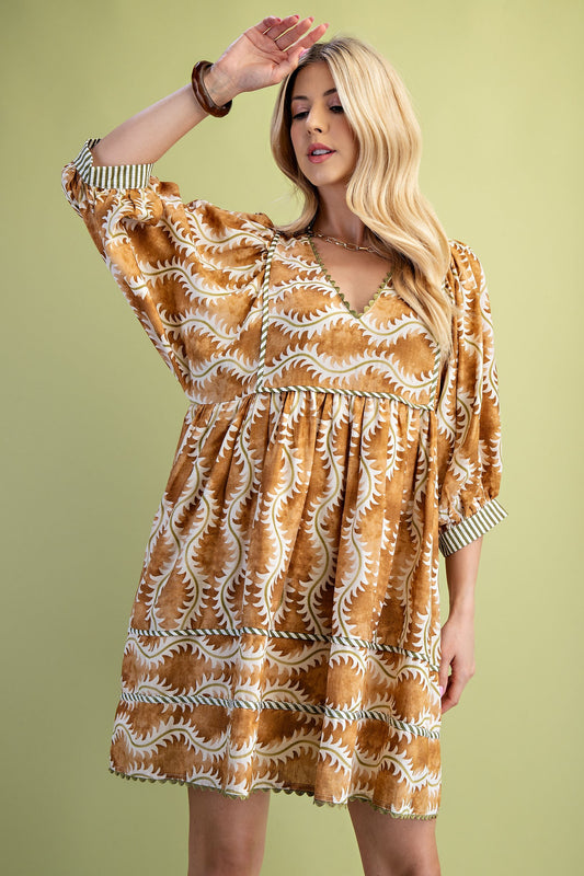 Printed V-neck Mini Dress