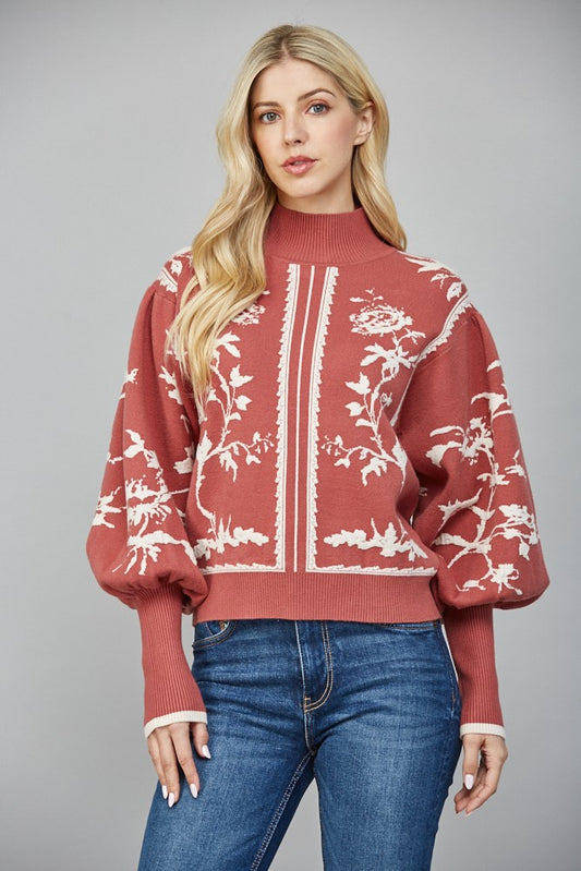 Dramatic Balloon Sleeve Mock Neck Sweater