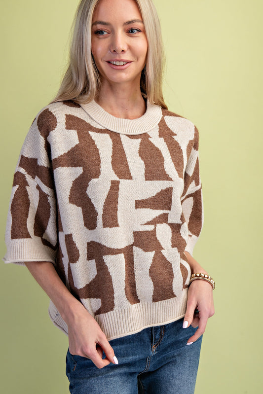 Short Sleeve Geometric Print Sweater