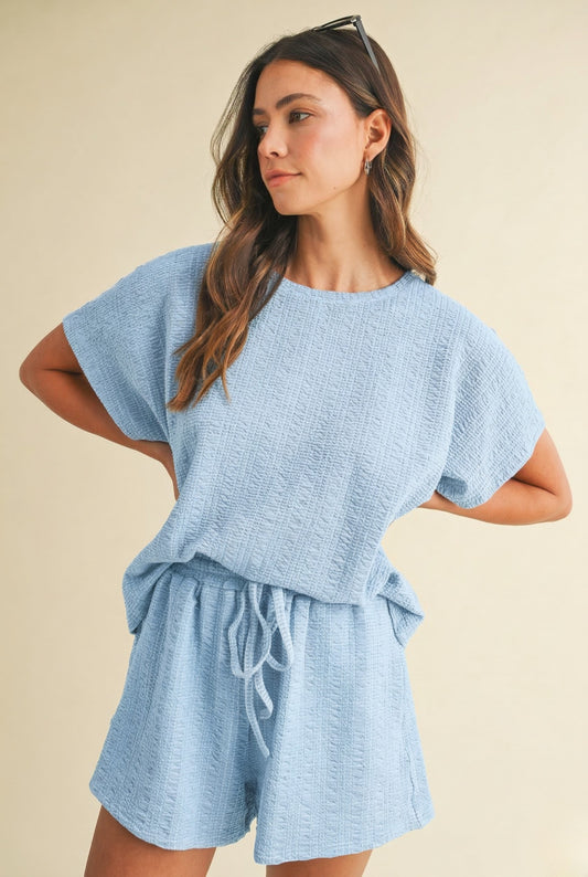 TEXTURED KNIT LOOSE FIT TOP & SHORTS SET
