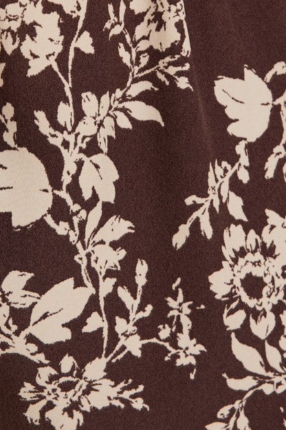 V-neck Front Tie Long Sleeve Flare Hem Floral Top