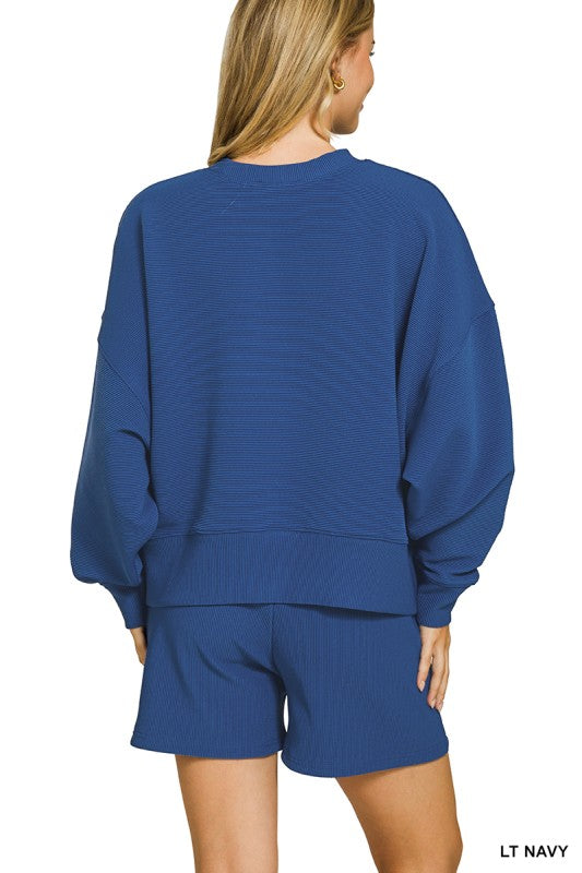 Ribbed Round Neck Pullover & Shorts Set