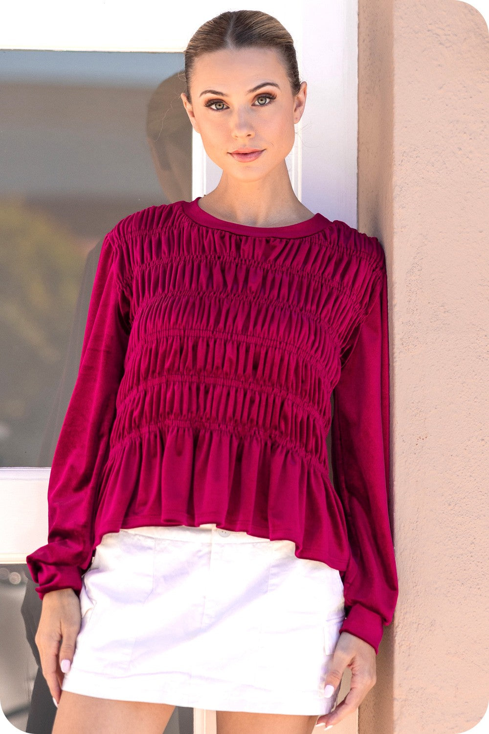 Solid Velvet With Smocked Detail