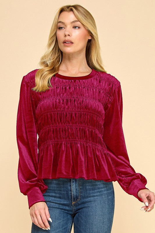 Solid Velvet With Smocked Detail