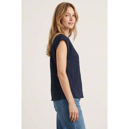 Naked Zebra - Textured Satin Boat Neck Blouse