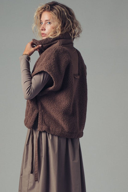Cozy Sherpa Vest With Quilted Collar Detail