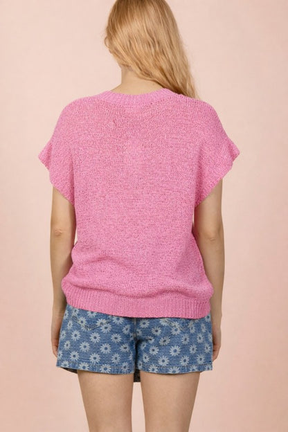 Button Down Solid Knit Summer Sweater Top