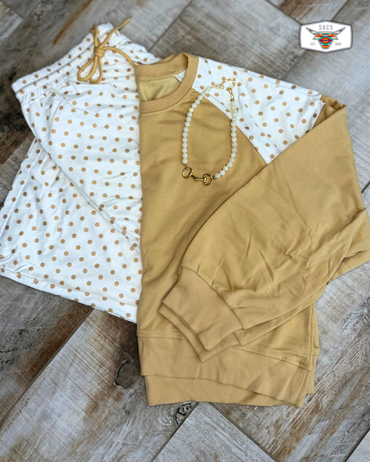 Polka Dot Patchwork Long Sleeve Casual Two Piece Set