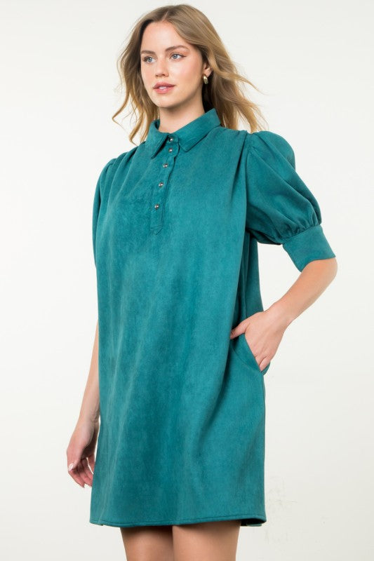 Short Sleeve Suede Dress