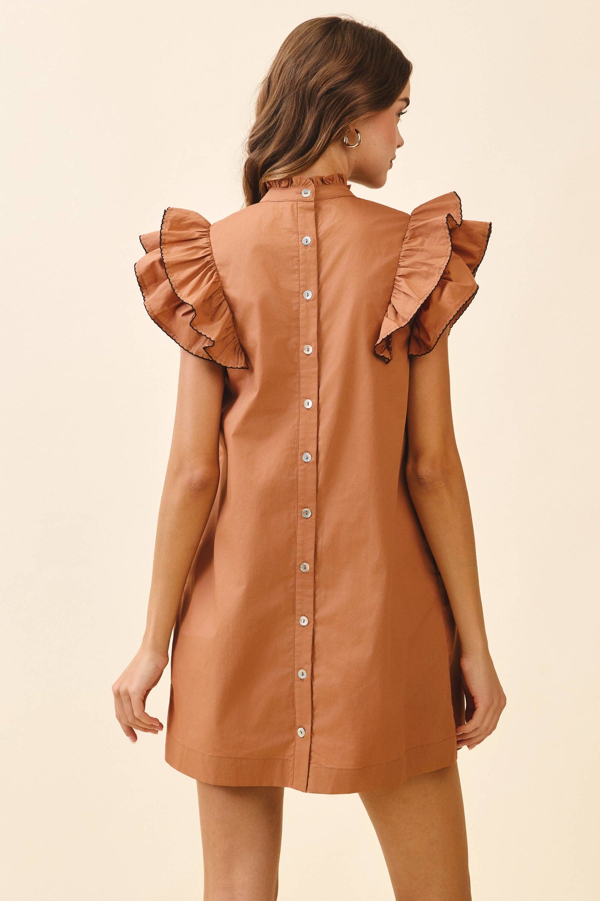 TCEC - CD06395-Back Button Down High Neck Babydoll Mini Dress