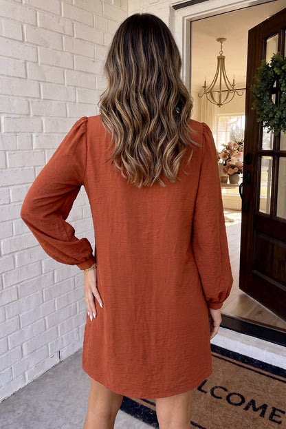 Solid Ruffle Trim Bubble Sleeve Shift Mini Dress