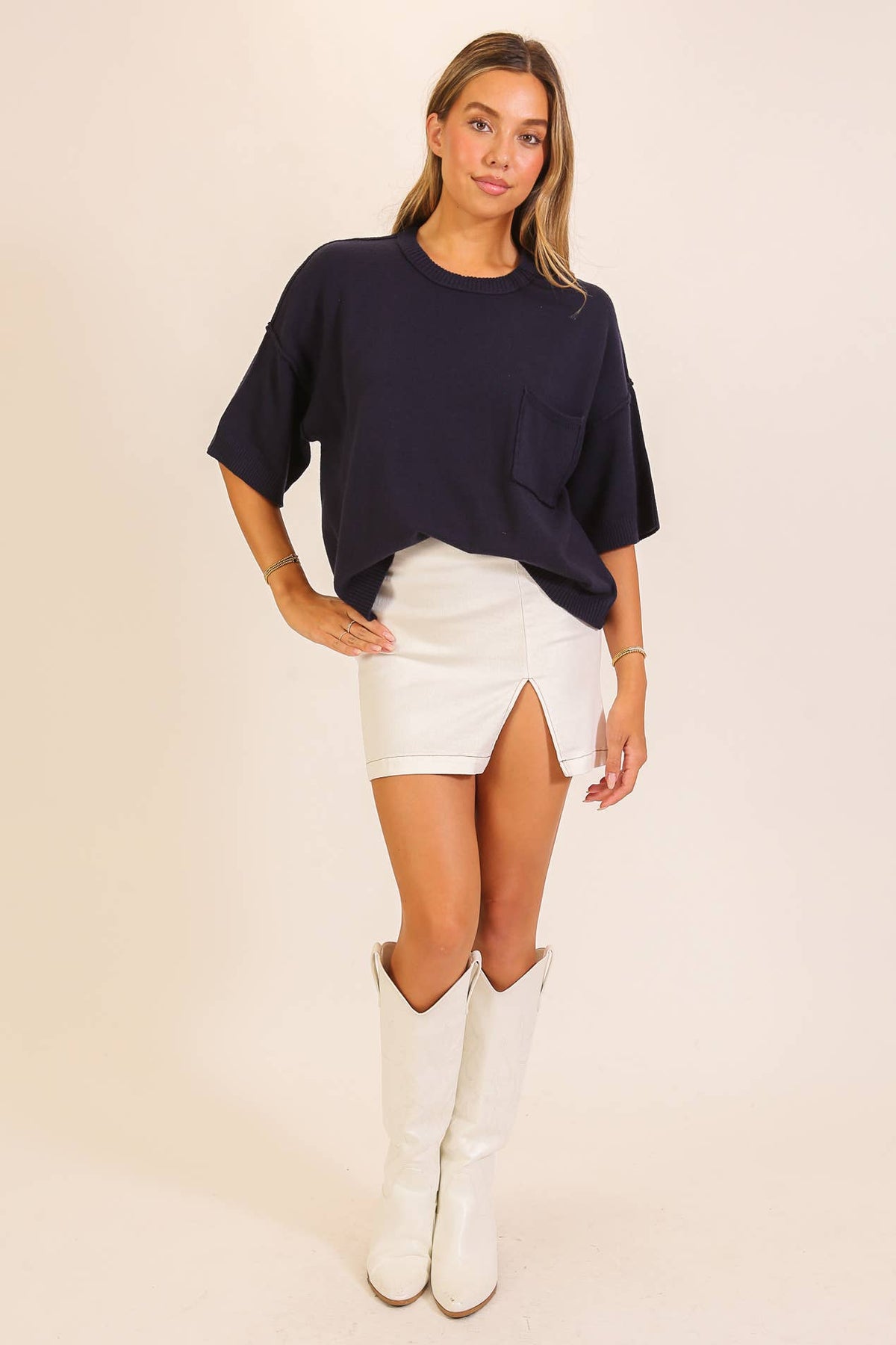 TIMING - Short Sleeve Pocket Knit Sweater