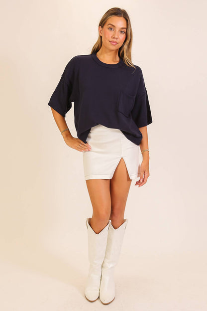 TIMING - Short Sleeve Pocket Knit Sweater