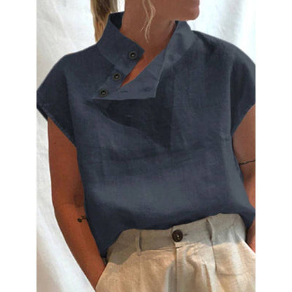 kycozy - Cap Sleeve Solid Color Stand Collar Blouses&shirts Tops