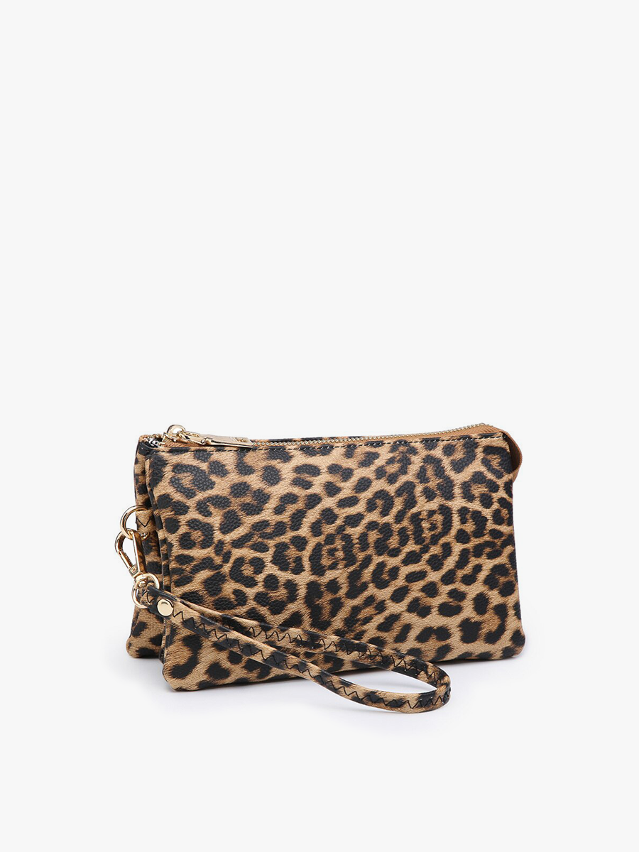 Leopard print clutch bag on a white background