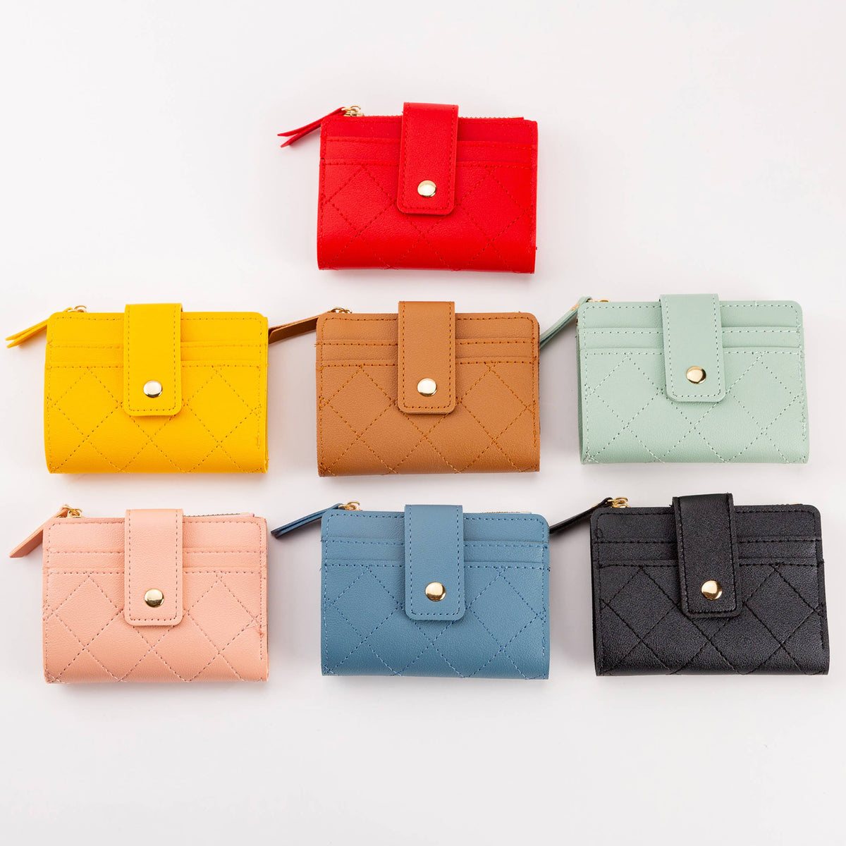 Hana - Compact Diamond-Stitched Pattern ID Window Wallet