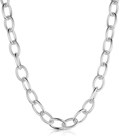 Silver chain necklace on a white background