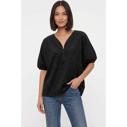 Naked Zebra - Half Zip Soft Matte Dolman Sleeve Fall Blouse