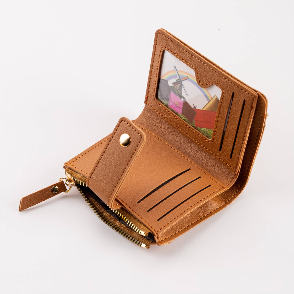 Hana - Compact Diamond-Stitched Pattern ID Window Wallet