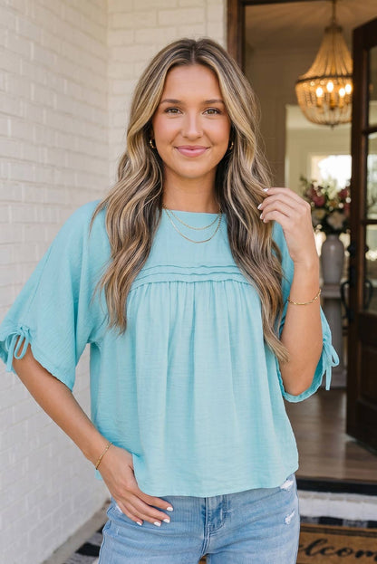 Tie Pleated Detail Babydoll Blouse