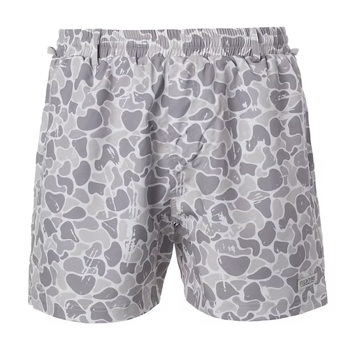 Gray patterned shorts on a white background