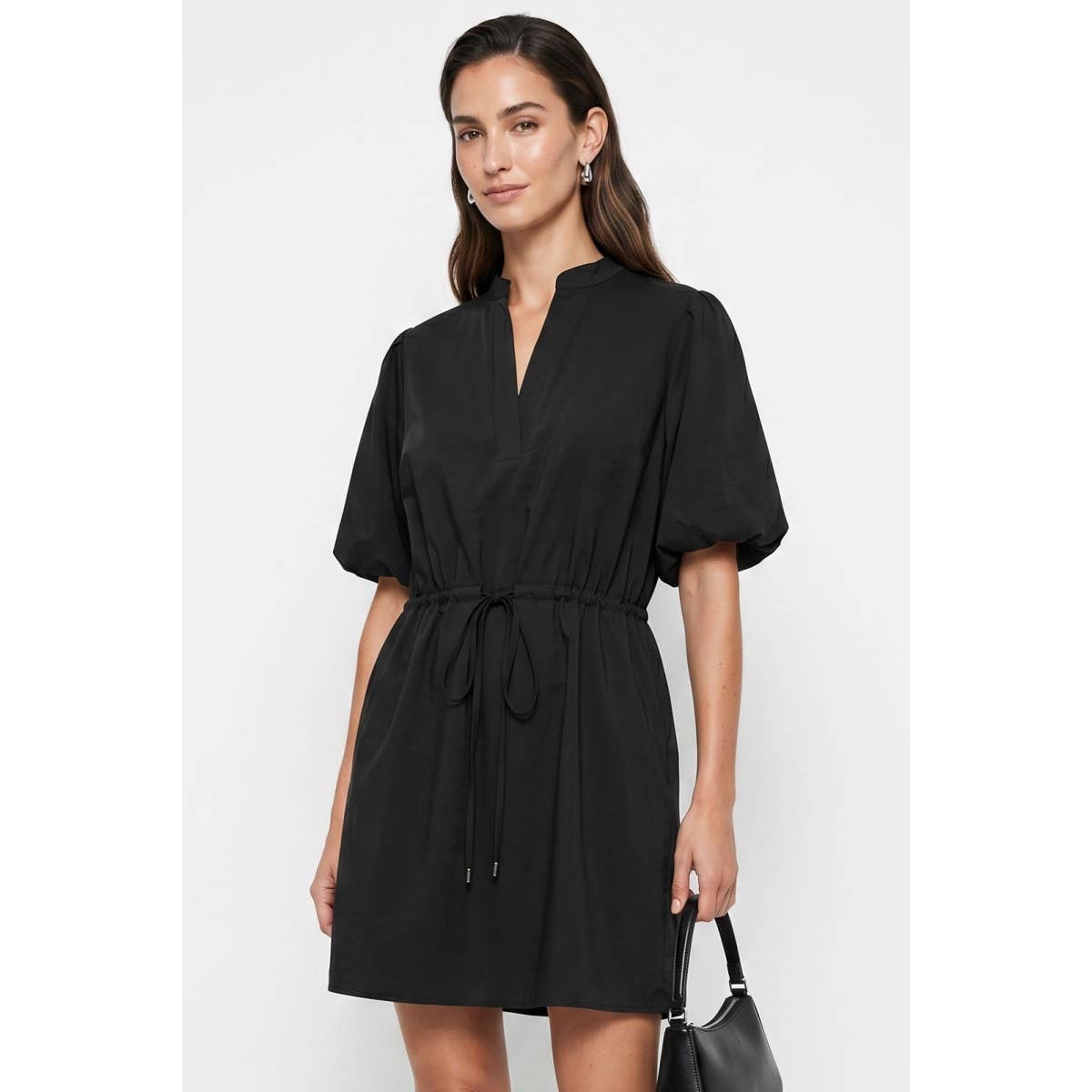 Naked Zebra - Puff Sleeve Cinched Waist Mini Dress