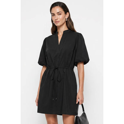 Naked Zebra - Puff Sleeve Cinched Waist Mini Dress