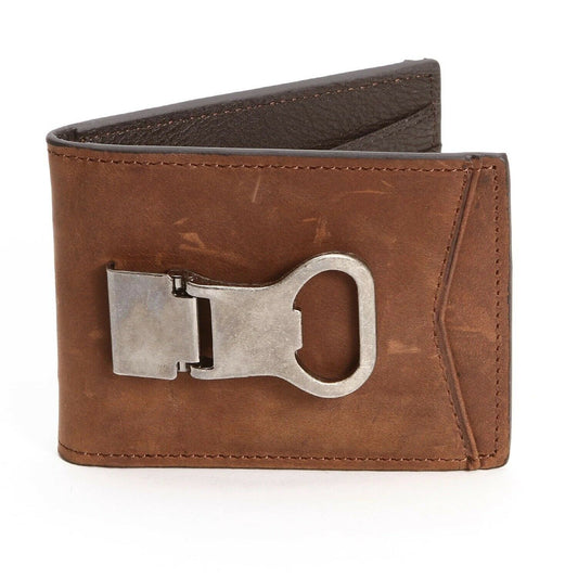 Nocona Mens Brown Double Barrel Bifold Bottle Opener Money Clip Wallet
