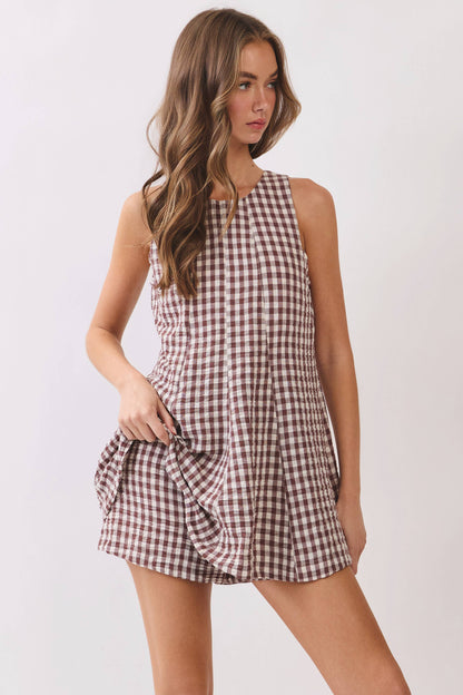 Reminiscence - Gingham Sleeveless Baby doll Romper - RD304-1