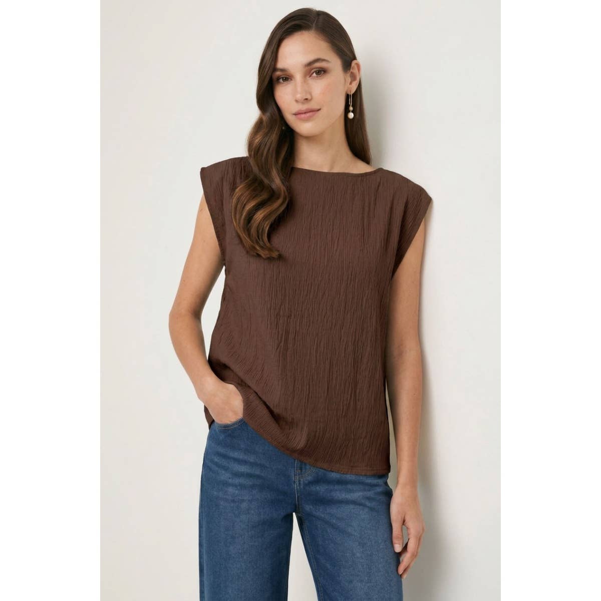 Naked Zebra - Textured Satin Boat Neck Blouse