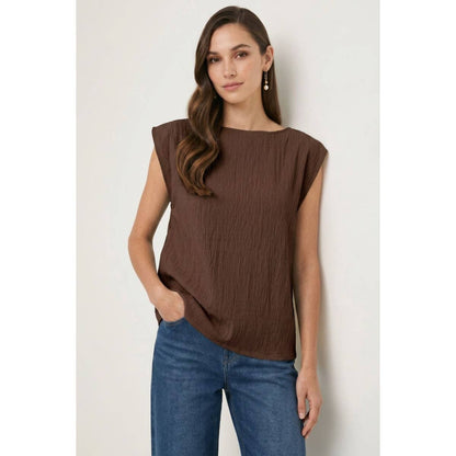 Naked Zebra - Textured Satin Boat Neck Blouse