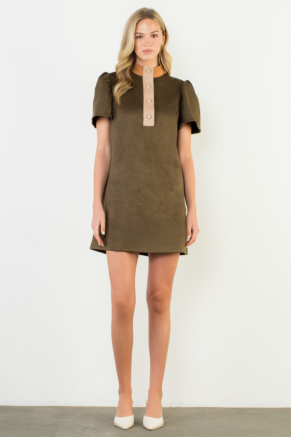 Short Sleeve Suede Dress