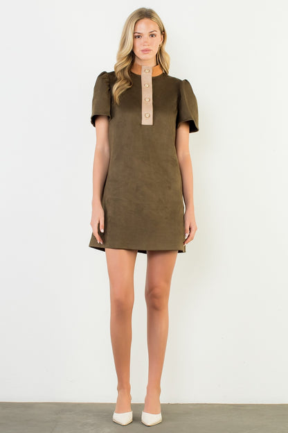 Short Sleeve Suede Dress