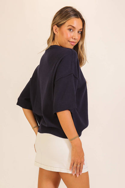 TIMING - Short Sleeve Pocket Knit Sweater