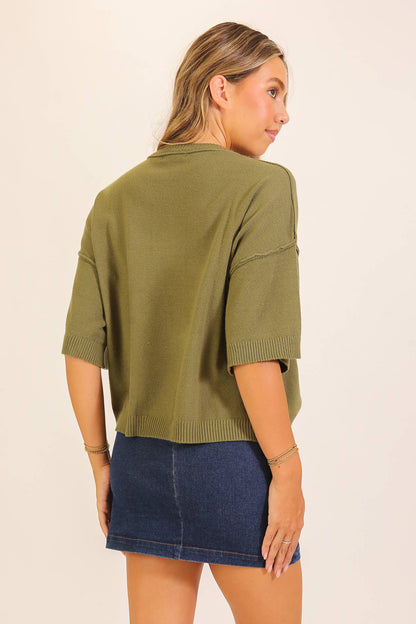 TIMING - Short Sleeve Pocket Knit Sweater