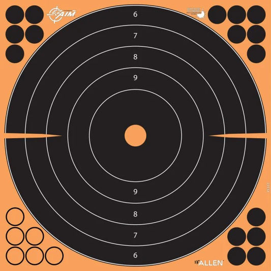 EZ Aim Splash Reactive Adhesive Paper Shooting Targets, Bullseye, 12" Square, 10-Pack, Black/Orange