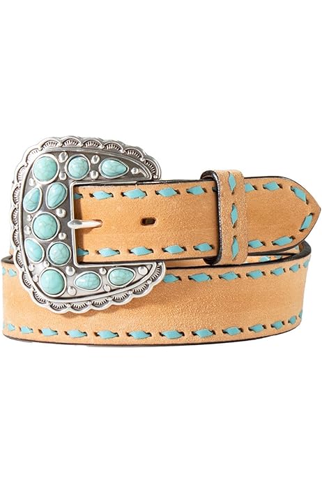Angel Ranch Ladies Belt 1 1/2" RoughOut Twisted Buck Lacing Turquoise - D140007133
