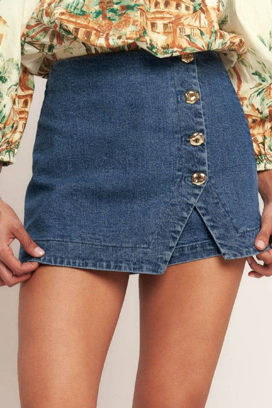 A washed denim skort - IP9158: MEDIUM INDIGO / Contemporary / M