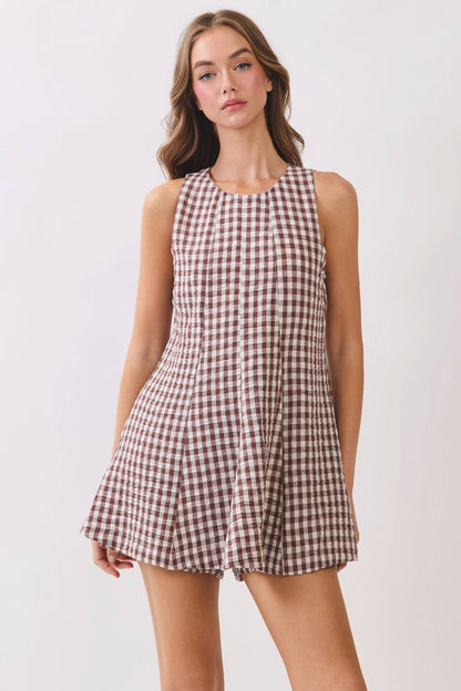 Reminiscence - Gingham Sleeveless Baby doll Romper - RD304-1